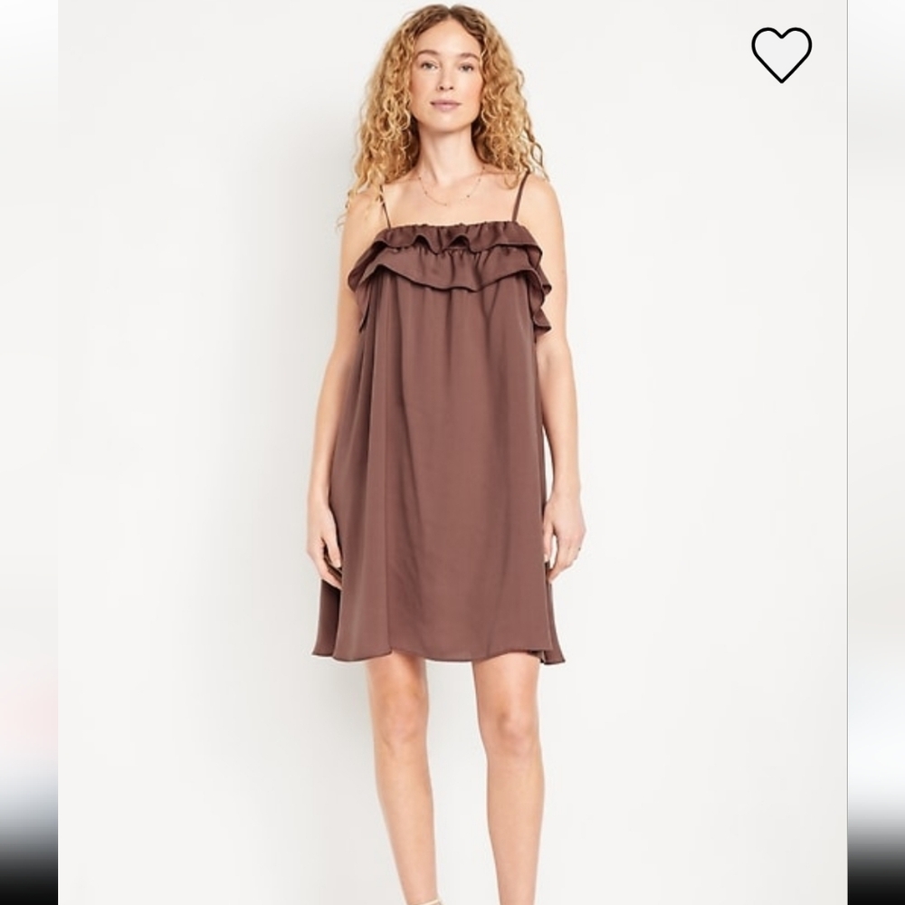 NWT Old Navy Ruffle Trim Satin Mini Dress in Warm Taupe